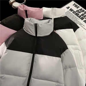 毛毯平铺 拼接撞色保暖面包服立领情侣棉衣A247-MY250特批50图片