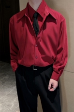 春季红真两件拼接衬衫男长袖痞帅休闲衬衣<送领带>CS881P78，男装衬衫，电商B267
