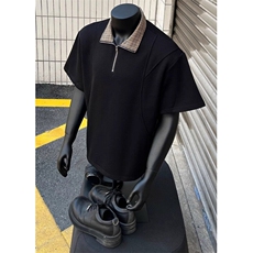 千鸟格拼接短袖polo衫男夏季老钱风半袖t恤痞帅五分袖T2506，男装Polo衫，星座1116A（原606A-3）