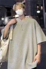 ins潮华夫格纯色圆领T恤金属小标短袖上衣JK23260-p28-控39，男装T恤，星座605(原A050)
