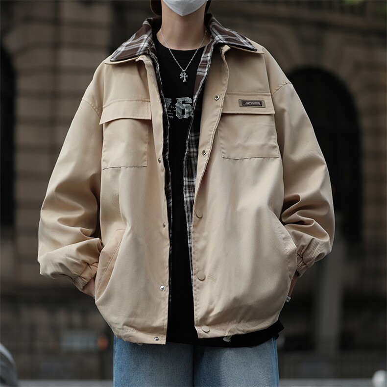 高品质秋款男夹克假两件格子条纹拼接冲锋衣休闲外套JK321P65,男装夹克,星座1013-1