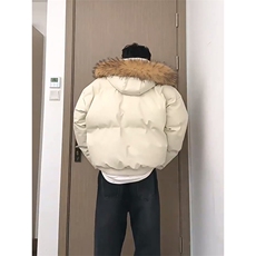 现货三防重磅硬挺boxy短款羽绒棉衣座山雕大毛毛领PU皮棉服外套冬，男装棉衣，电商A486-1
