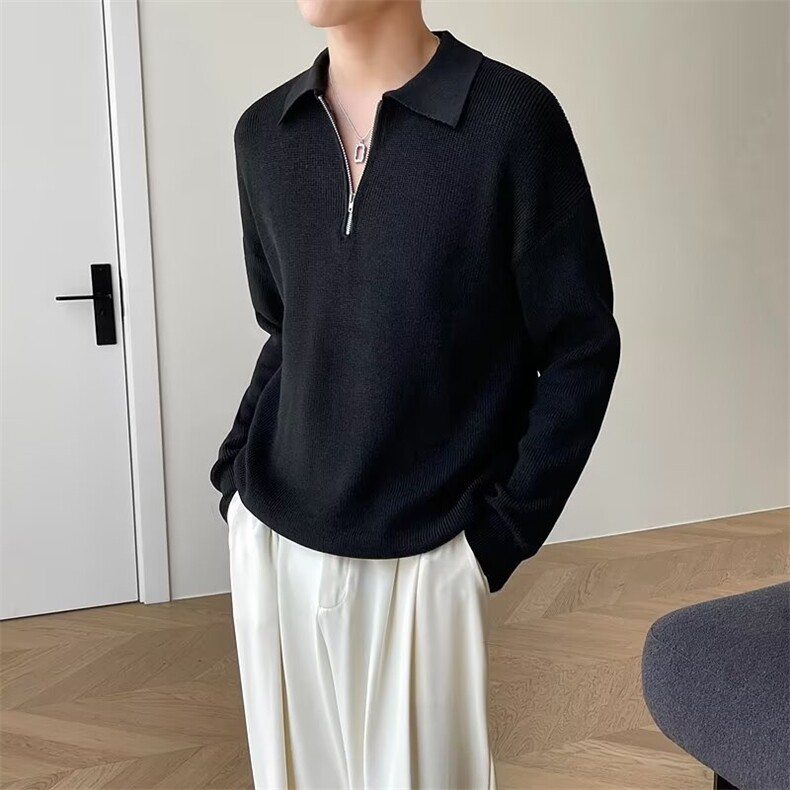 针织衫ins翻领半拉链简约polo长袖毛衣型男百搭纯色线衣酷B47/P50,男装针织衫/毛衣,星座506