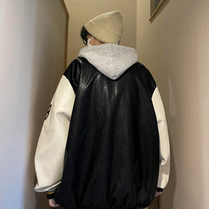 PU皮大面积贴布绣花棒球服夹克外套皮衣ZJ50-P95118图片
