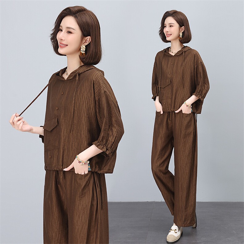 时髦洋气太休闲套装女夏季宽松遮肚显瘦减龄九分哈伦裤两件套，女装套装/套裙，雪樱依海