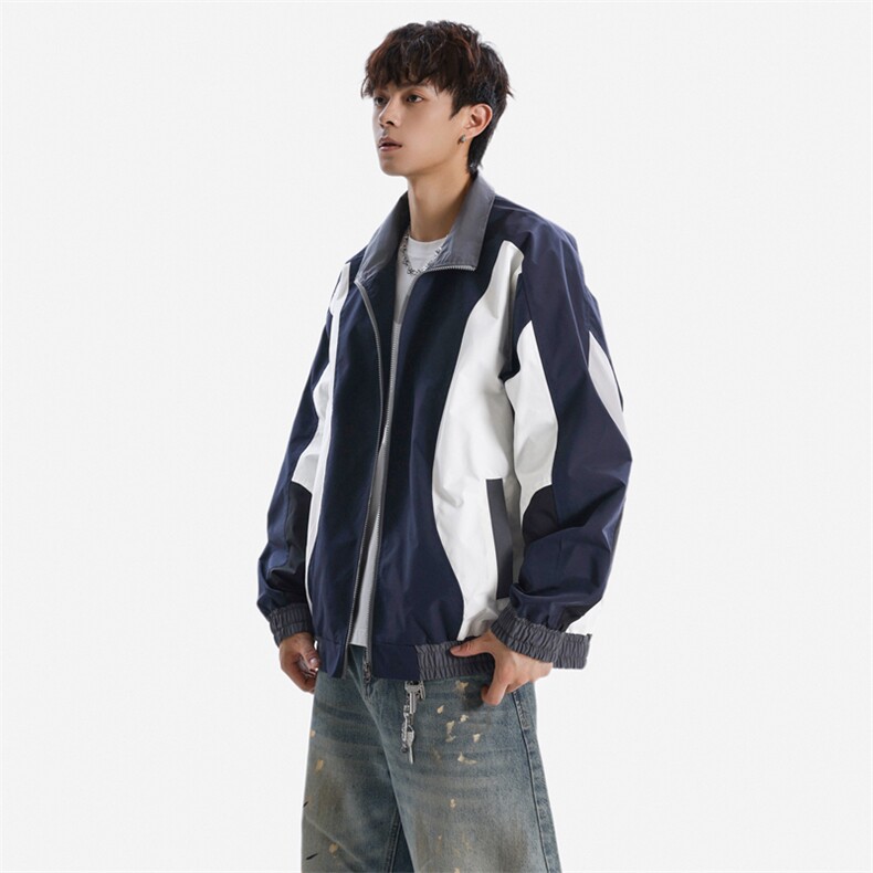 潮牌美式撞色拼接运动立领外套男宽松百搭夹克JK01571-P75,男装夹克,星座308B-2