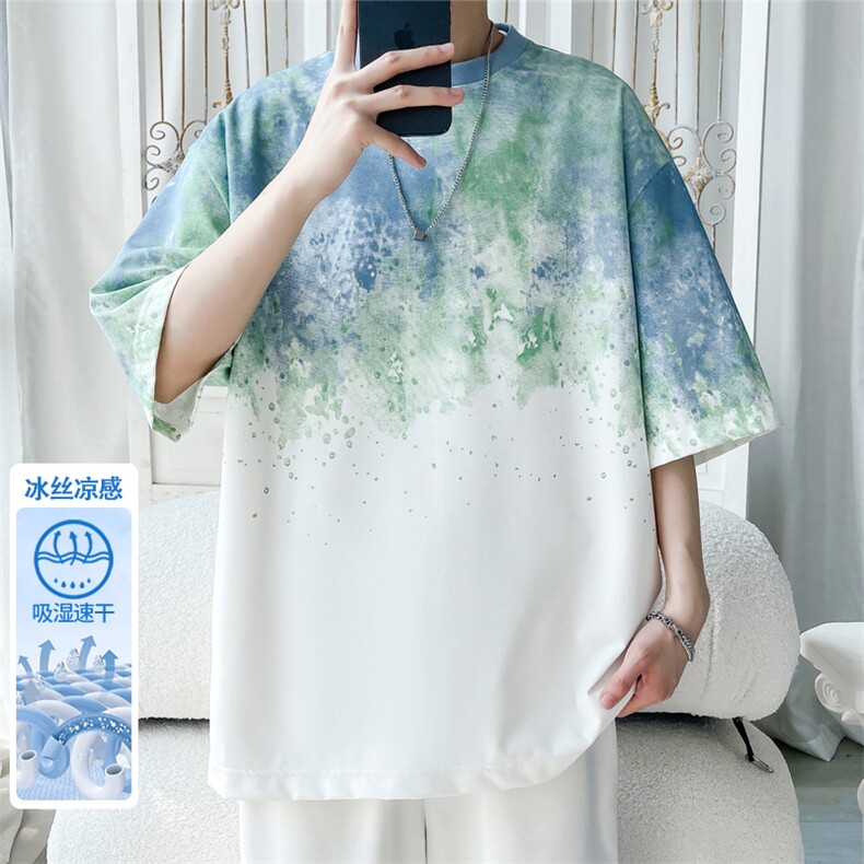 2025夏季新款旋律风车大码冰丝速干短袖M-5XHT25535-特P30,男装T恤,电商A022