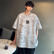 美式复古吊染重磅设计感印花潮牌休闲高级街头短袖上衣T恤T15-P25，男装T恤，电商C307