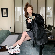 港风时尚高级感皮衣西装外套女2025春秋新款韩版宽松显瘦气质上衣，女装皮衣，2C110