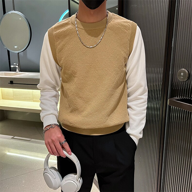 秋冬季假两件套毛衣男款潮牌针织马甲套拼接打底衫MY0222-P50,男装背心/马甲,星座308B-2