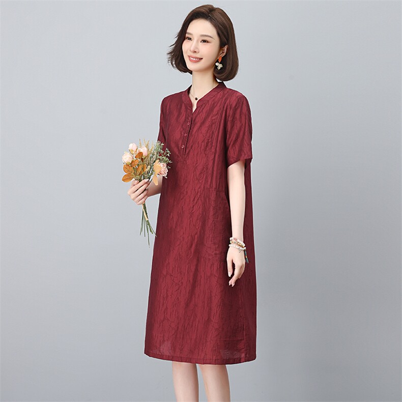 高端天丝短袖连衣裙女2025夏季新款洋气妈妈时尚大码宽松遮肚裙子,女装连衣裙,鑫鑫格