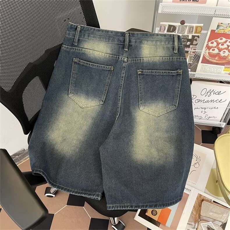 小众做旧水洗高级牛仔短裤男夏季显瘦直筒五分裤复古中裤,男装牛仔裤,星座601-2