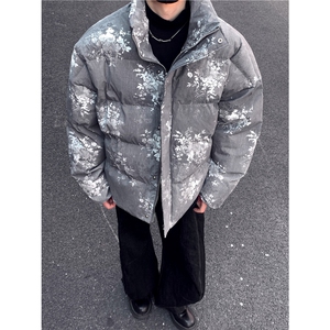 高级扎染工艺羽绒棉服男短款痞帅宽松潮牌棉衣加厚冬季棉袄p98图片