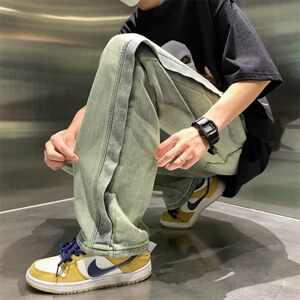美式高街复古做旧水洗牛仔裤宽松直筒垂感拖地阔腿裤男女8113-p45图片