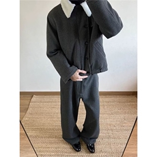 深灰色羊毛混纺羊羔毛内里夹克棉服男款冬季高级感美式复古短外套，男装夹克，星座813-2