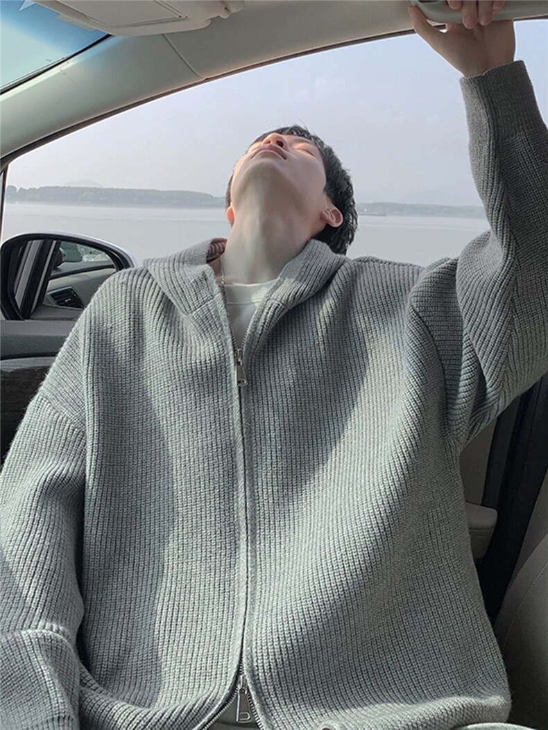 美式双拉链针织衫高街慵懒风开衫毛衣复古休闲连帽外套ZZS134P55,男装针织衫/毛衣,电商D256A(原A064A)