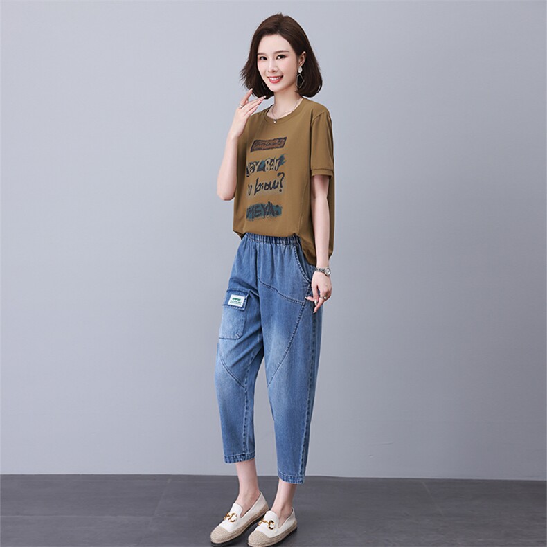 时尚休闲印花拼接套装女宽松显瘦百搭两件套,女装套装/套裙,叶笙衣