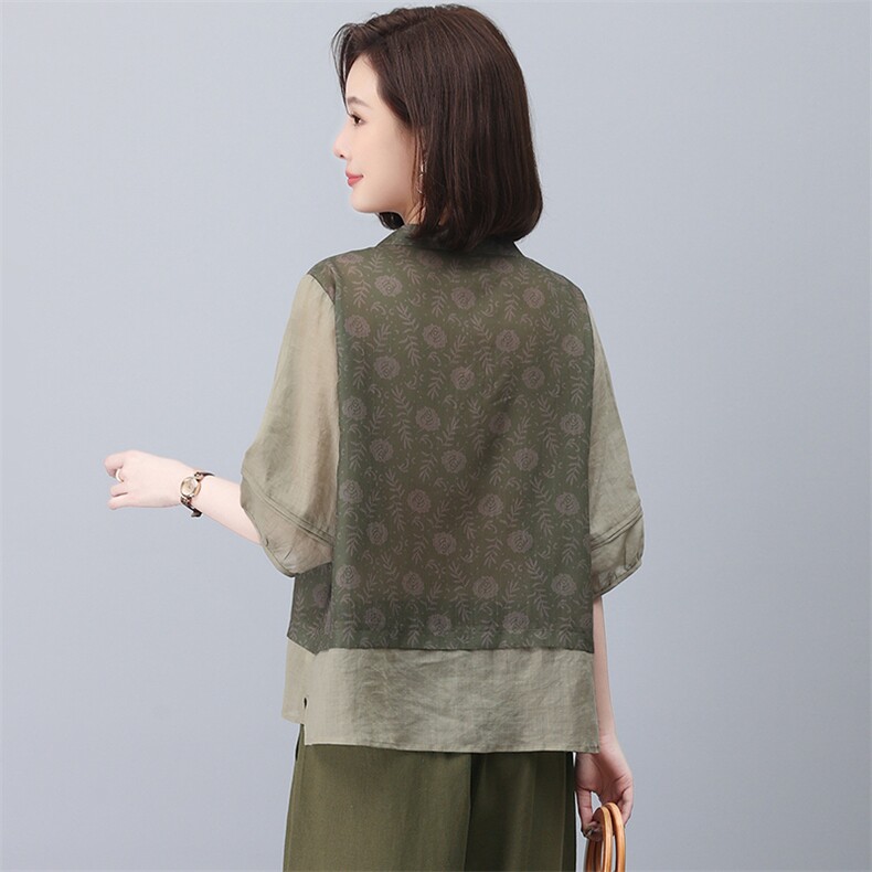 苎麻休闲女夏2025新款大码中年妈妈小个子洋气减龄棉麻,女装T恤,忆绮罗