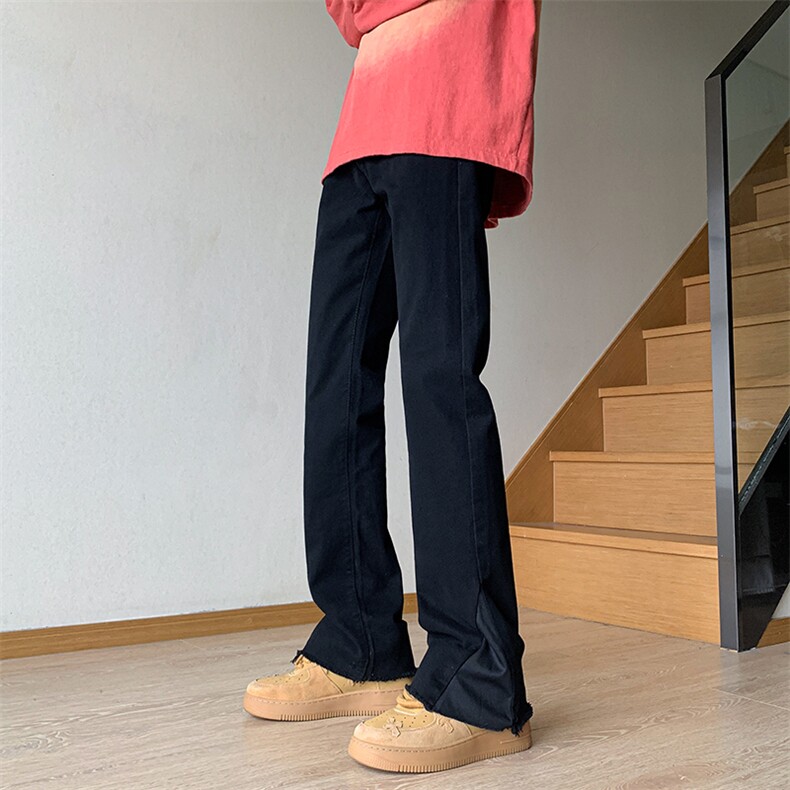 B221美式ins高街小众修身微喇毛边弹力牛仔裤LK23041-P60控78,男装牛仔裤,电商B221