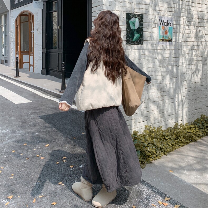 韩版慵懒加棉时尚套装女2025年冬季新款气质马甲内搭半身裙三件套,女装套装/套裙,2C305