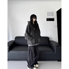 美式复古水洗做旧连帽拉链卫衣男女2025秋季新款宽松百搭外套上衣，女装短外套，星座506A