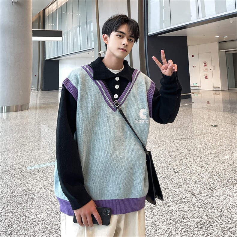 M8166/P75冬季男女BF复古毛衣背心V领垂感背心坎肩情侣装多色毛衣,男装针织衫/毛衣,电商A141