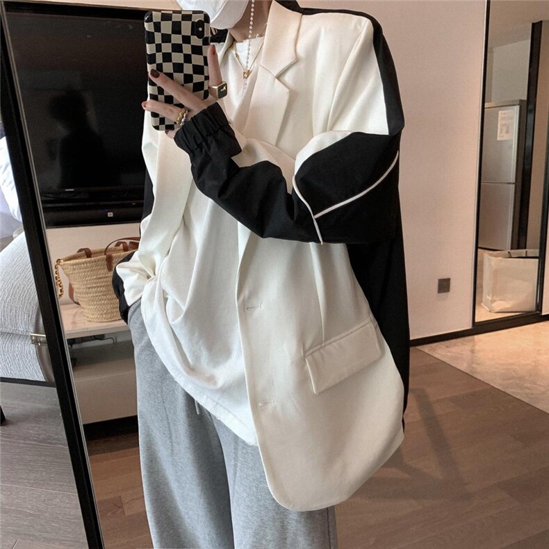 拼接棒球服西装，女装西装，XTZ style