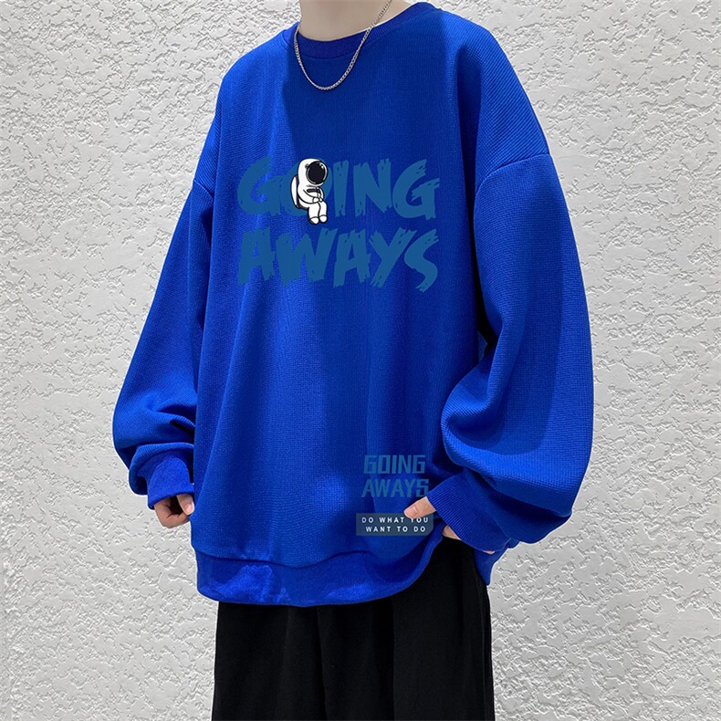 华夫格卫衣圆领卫衣男大码长袖t恤男外套HW76230-P30加绒款-P40,男装卫衣,电商A040