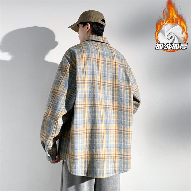 2024冬季新款港风光影墙大码格子加绒衬衫M-5XHC241042-P50,男装衬衫,电商A022