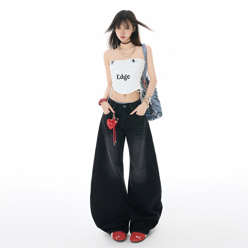 垂感阔腿牛仔裤男女2026春夏复古宽松弯刀拖地直筒裤YD9048-P60,男装牛仔裤,星座509