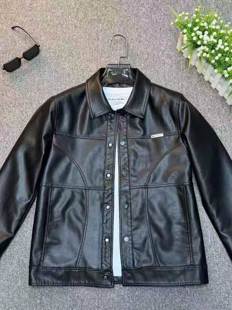 (网络图慎用有大货)PU皮衣翻领纯色拼接机车夹克313B-JK6610-P120,男装皮衣,星座313B