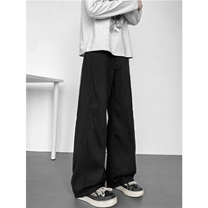 抖音品质美式褶皱拼接设计宽松百搭弯刀裤B315-K26035-特p45控88，男装休闲裤，电商B315