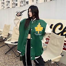 美式棒球服外套男潮高级感炸街枫叶毛呢刺绣夹克JZ47，男装夹克，星座1116A-1（原606A）