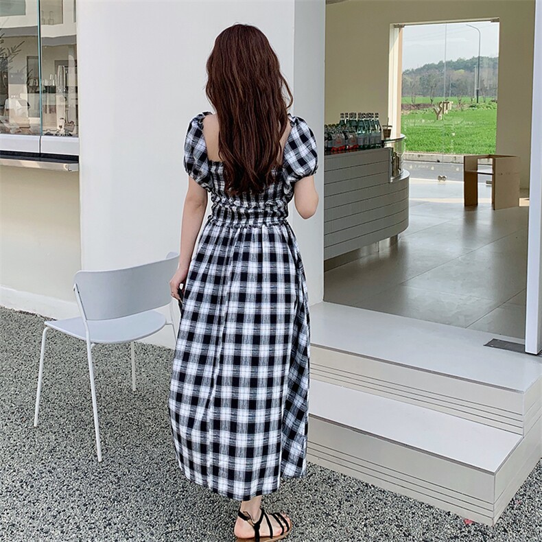 法式复古格纹连衣裙女2024夏季新款高级感减龄收腰显瘦两穿A字裙,女装连衣裙,浙宝210（原浙宝191）