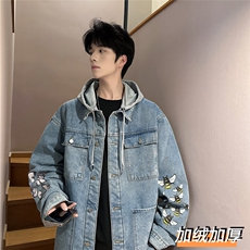 JK3028J-P95-限价138M-5XL羊羔绒加绒牛仔夹克外套连帽棉服大码，男装工装外套，星座116