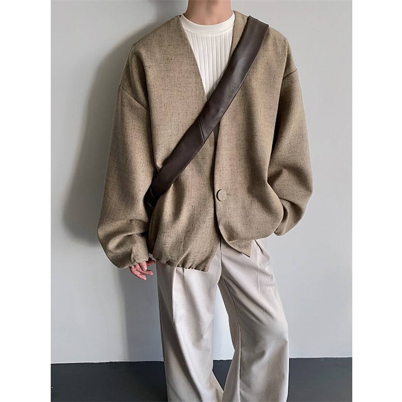 松弛感慵懒风休闲无领一粒单排扣西服夹克外套-82566-P95,男装西服,电商B289