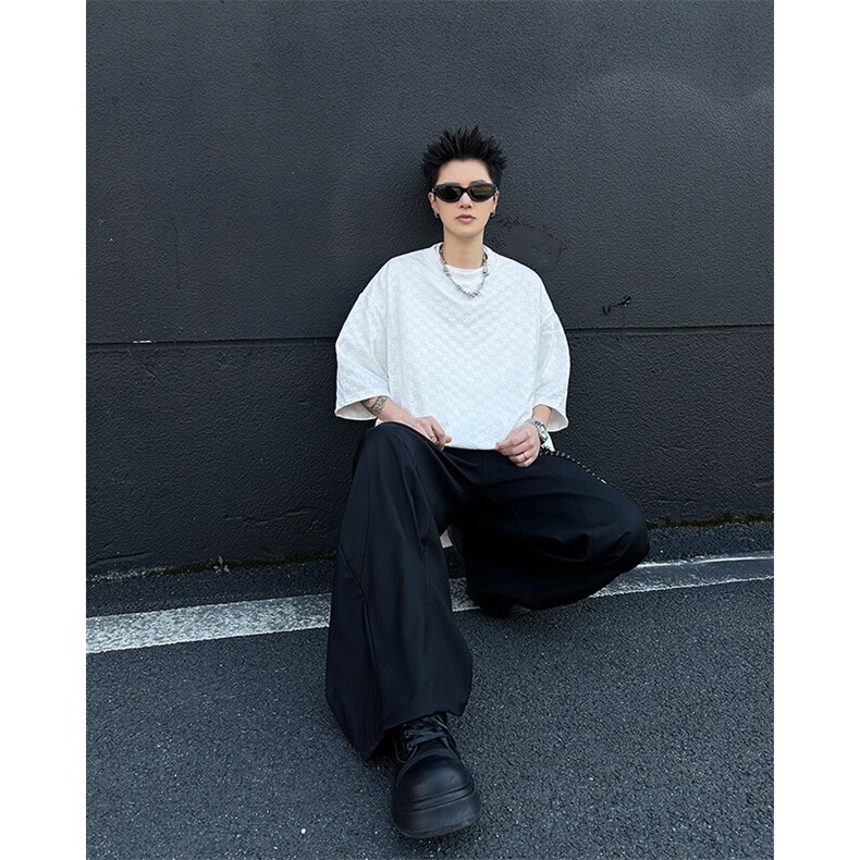 8XL-M特大码短袖男夏季港风棋盘格子T恤冰丝半截五分袖DX323P35,男装T恤,电商D206-1