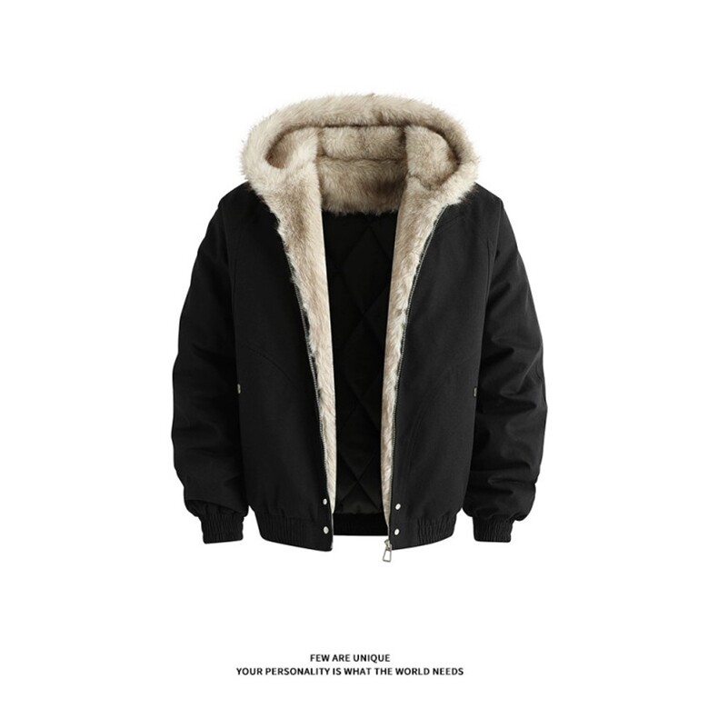 MY23-尺码M-3XL-P95-座山雕现货韩式高级感超大毛领宽松加厚棉服，男装棉衣，星座1811B