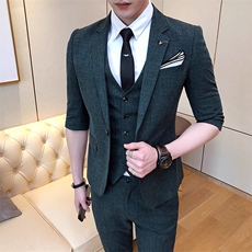 24年夏季薄款中袖男装西服套装三件套礼服西装W8013-P255，男装西服，星座1012