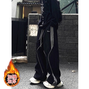 户外机能冲锋裤男秋冬季条纹工装裤宽松直筒休闲长裤 K521图片