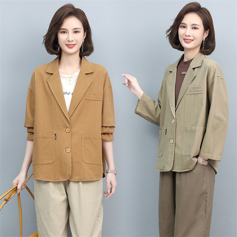 休闲西装早秋中年妈妈减龄洋气时髦宽松短款外套裤子搭配两件，女装短外套，悦见她