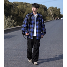 抖音新品大货格子衬衫男长袖宽松衬衣CS7225P35控58，男装衬衫，电商B413-1