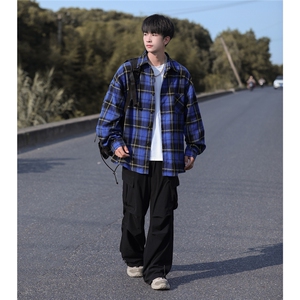 抖音新品 大货格子衬衫男长袖宽松衬衣CS7225P35控58图片