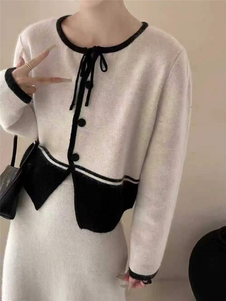 2025年秋季时尚百搭通勤简约休闲蝴蝶结开衫，女装针织衫/毛衣，九戎