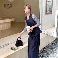 老钱风显瘦气质马甲套装女2025春秋季新款盐系打底衫阔腿裤三件套，女装套装/套裙，2C126
