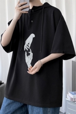 LD54147-P45连帽短袖t恤男大码胖子带帽五分袖中袖，男装T恤，电商A040