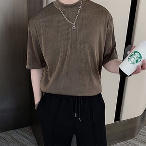 夏季运动短袖速干T恤健身衣服男纯色螺纹圆领宽松休闲撸铁训练服图片