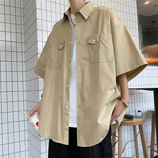 工装衬衫男短袖夏季新款潮流美式宽松休闲半袖衬衣外套CS314P35，男装衬衫，星座410-2