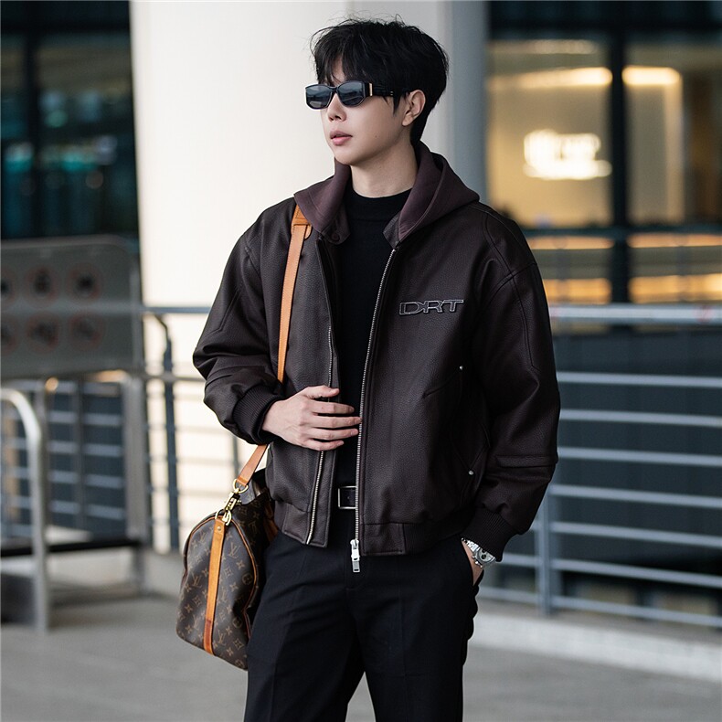标50绒街拍男士连帽可拆卸PU皮羽绒服保暖外套B338-5066-P275,男装羽绒服,电商B338