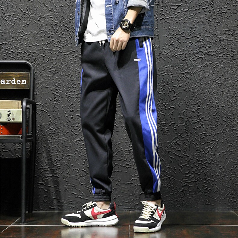 2019黑墙风日系冬季宽松大码男条纹运动加绒休闲裤K8191-P65,男装休闲裤,电商A001